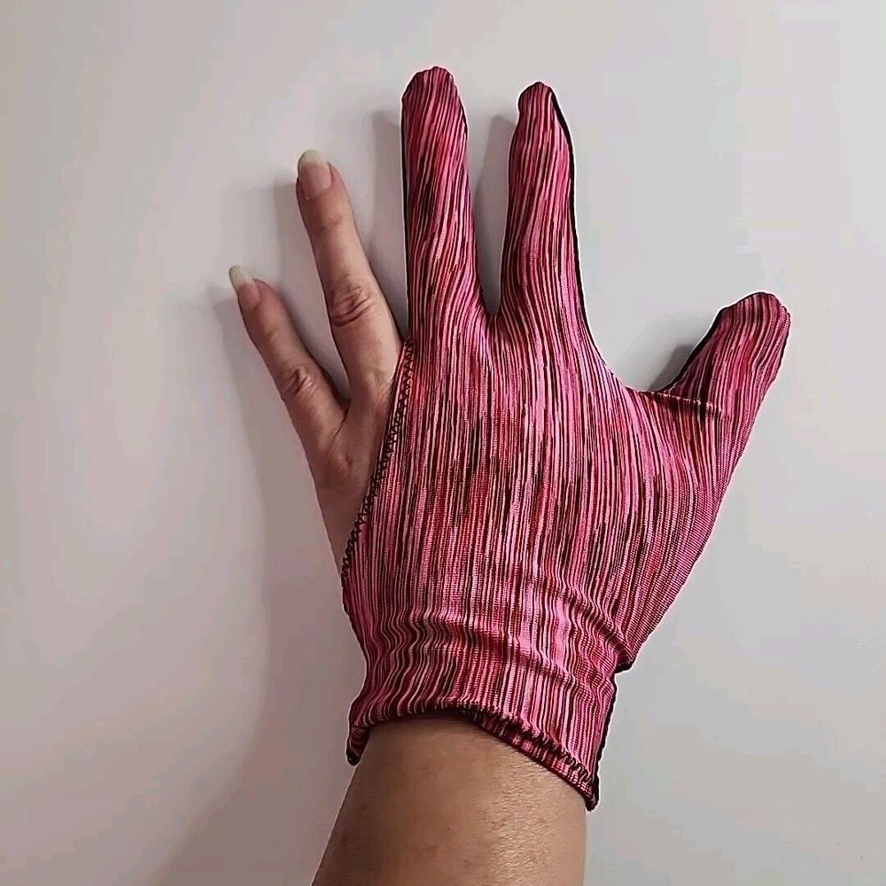 3 Finger‎ Pool Billiards Glove Left Hand Size Medium Red Pink Black  Stripe
